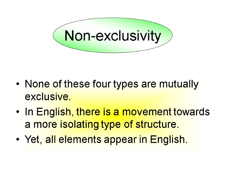 None of these four types are mutually exclusive.   In English, there is